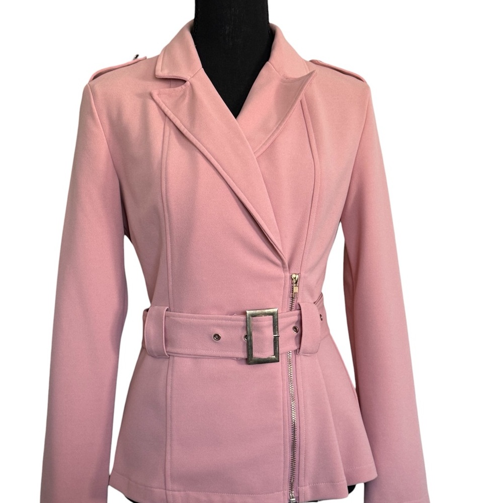Fashion Magazine Blush Pink Belted Blazer